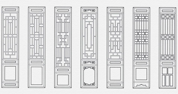 江城常用中式仿古花窗图案隔断设计图